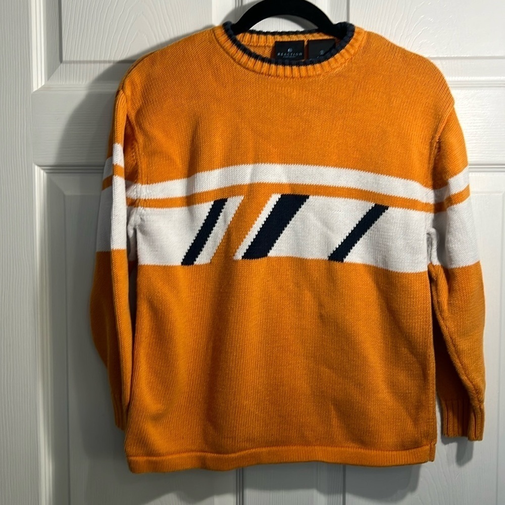 Reaction Kenneth Cole Men’s Vintage Sweater- Gold, White and Blue - Size Small